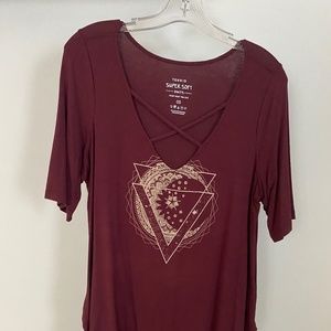 Torrid Bohemian Purple Criss Cross V-Neck Top